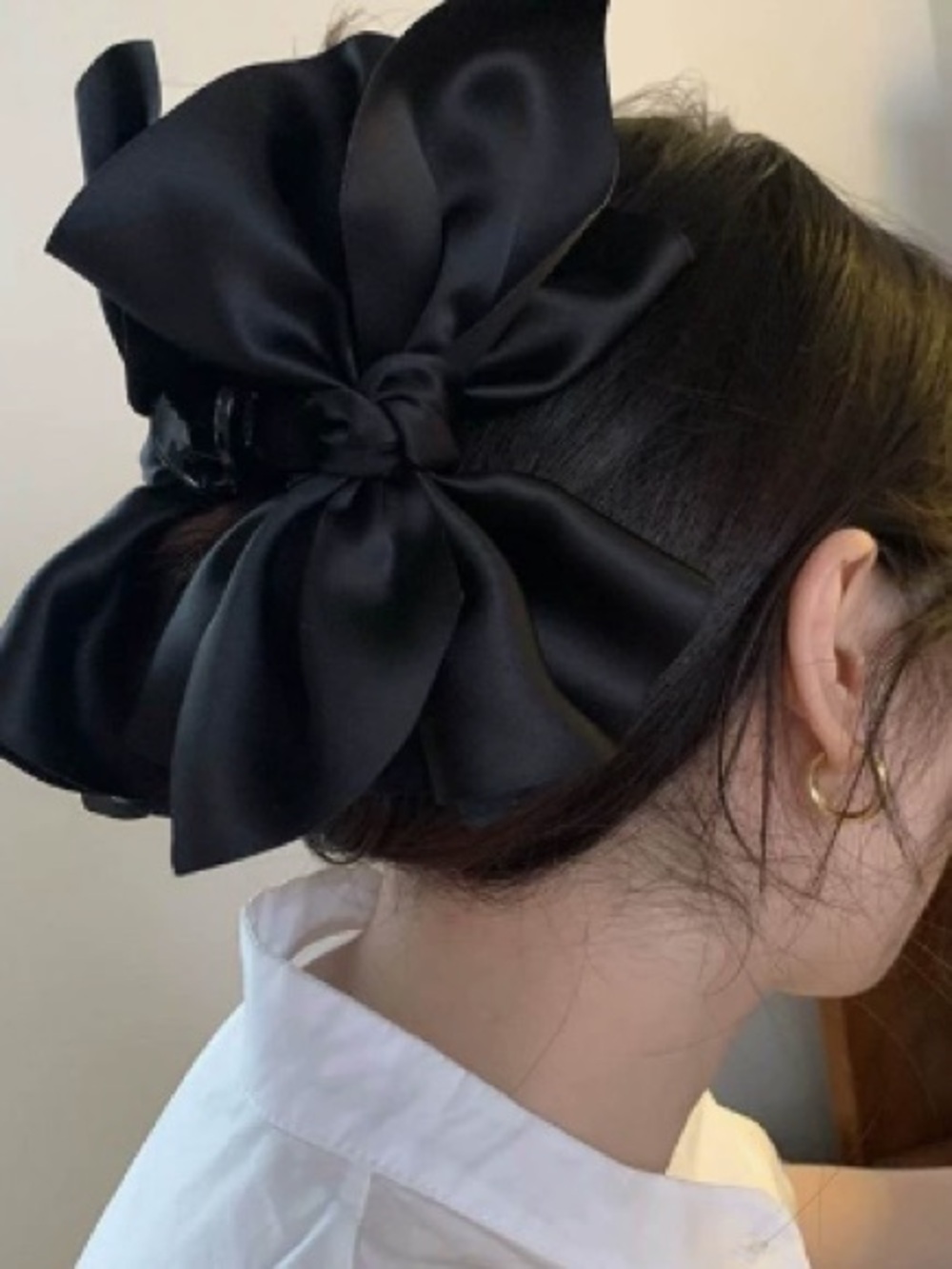 Elegant Black Satin Bow Hair Clip for Women